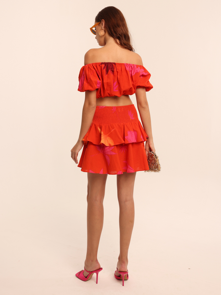 Kesar Cropped Blouse & Ruffled Skirt Set