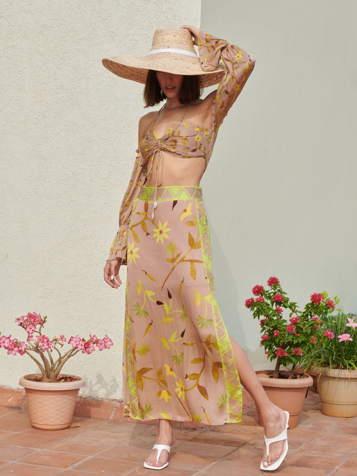 Moana Ruched Bustier & Scarf Sarong Skirt Set (Earth)