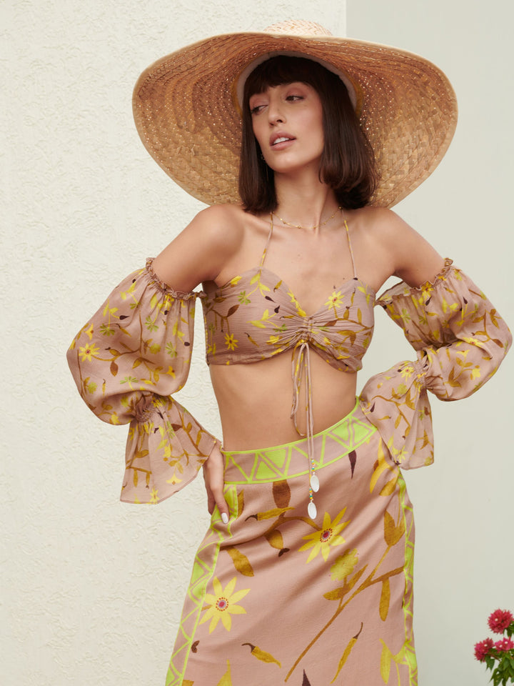 Moana Ruched Bustier & Scarf Sarong Skirt Set (Earth)