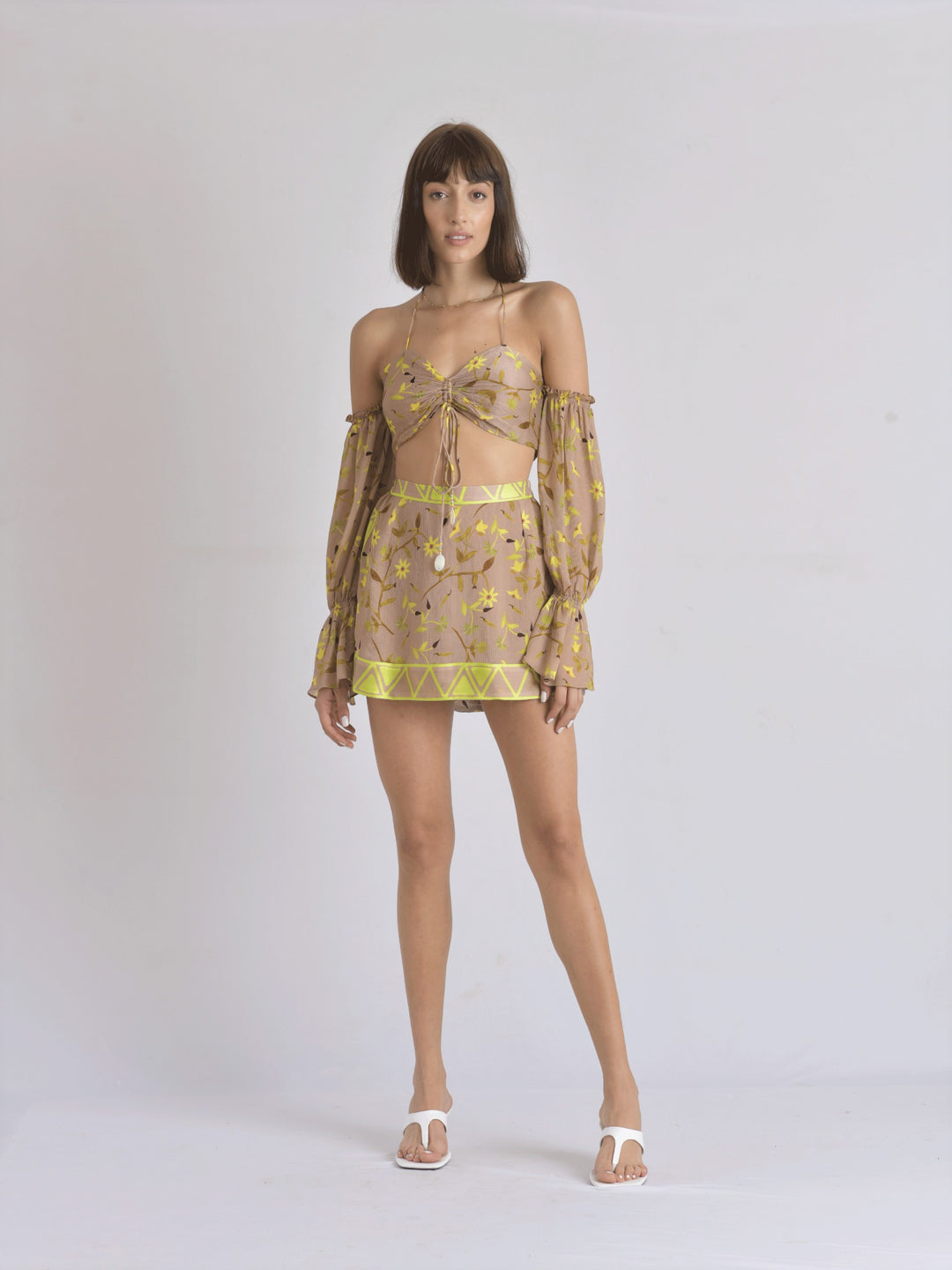 Moana Ruched Bustier & A-Line Mini Skirt Set (Earth)