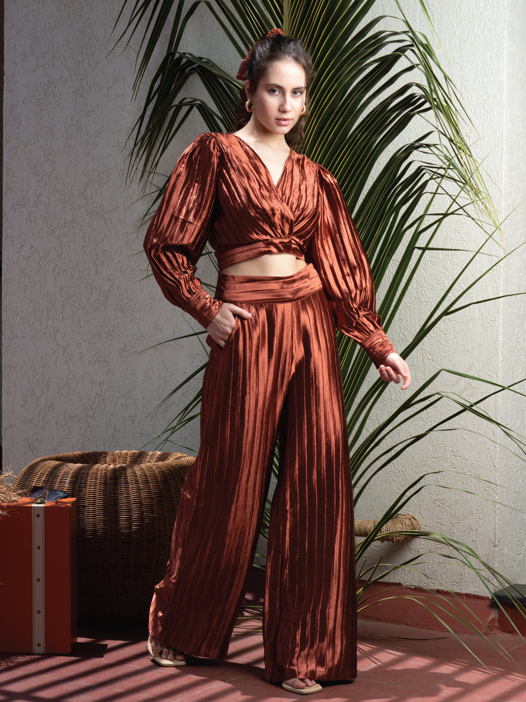 Naomi Metallic Blouse and Pants Set