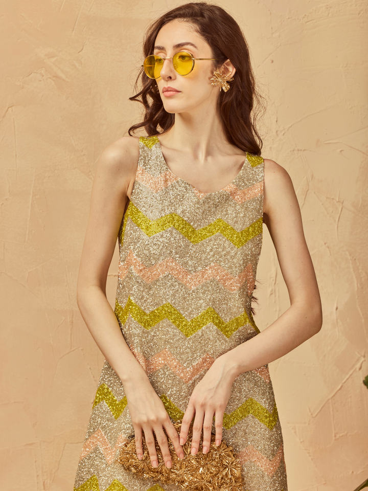 Sunshine Beaded Shift Mini Dress