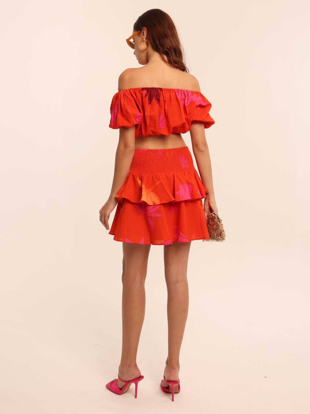 Kesar Cropped Blouse & Ruffled Skirt Set