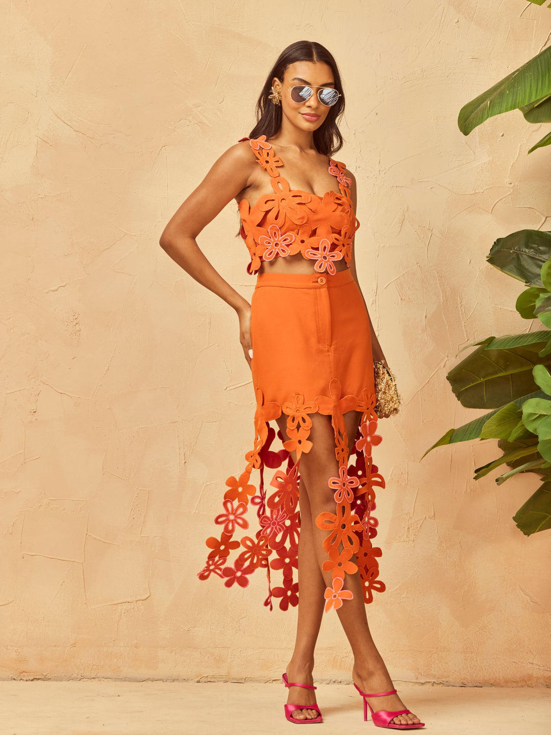 Noor Floral Cutout Top & Skirt Set